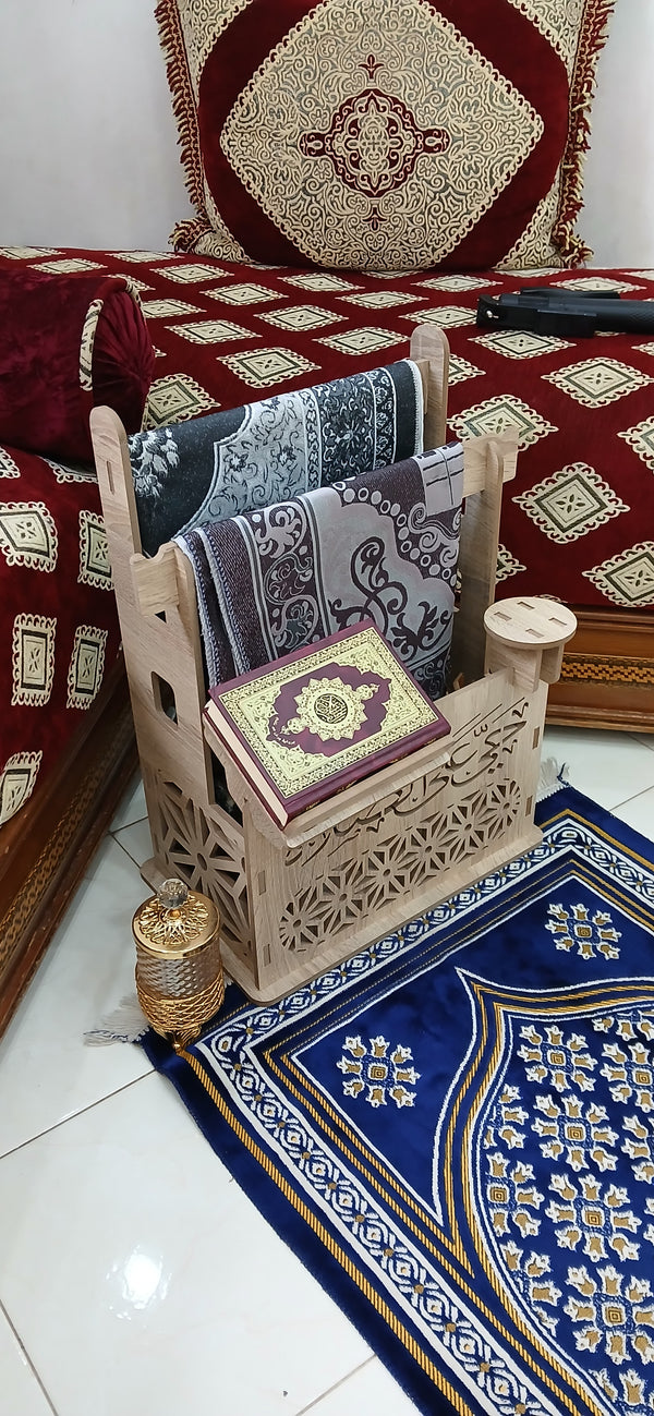 منظّم ركن الصلاة 3×1: حامل سجاد + حامل مصحف + حامل مبخرة